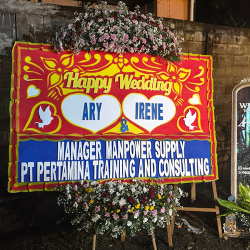 Papan Bunga Happy Wedding peony
